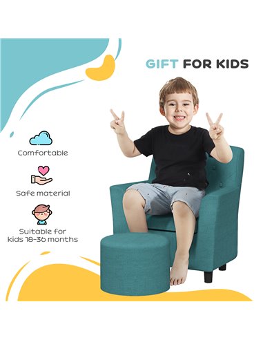 AIYAPLAY 2PCs Kids Sofa Set with Footrest, for Playroom, Bedroom, Blue 310-081V70BU