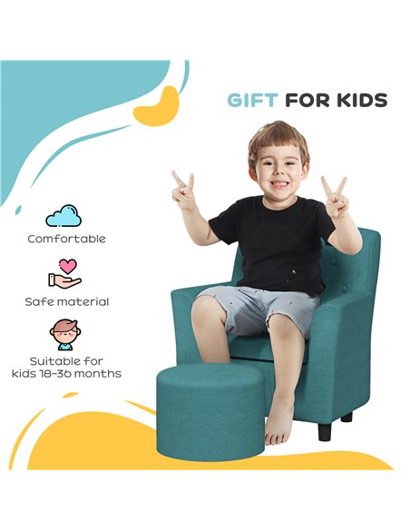 AIYAPLAY 2PCs Kids Sofa Set with Footrest, for Playroom, Bedroom, Blue 310-081V70BU - pic 87290 | FastDaddyshop