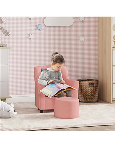AIYAPLAY 2PCs Kids Sofa Set with Footrest, for Playroom, Bedroom, Pink 310-081V70PK
