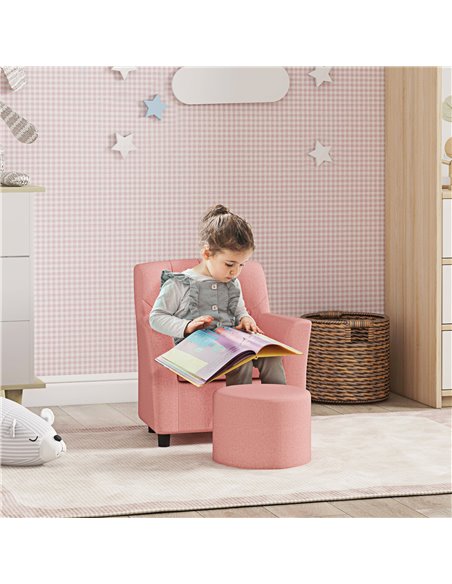 AIYAPLAY 2PCs Kids Sofa Set with Footrest, for Playroom, Bedroom, Pink 310-081V70PK - pic 87294 | FastDaddyshop