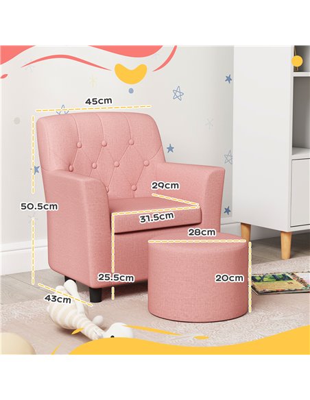 AIYAPLAY 2PCs Kids Sofa Set with Footrest, for Playroom, Bedroom, Pink 310-081V70PK - pic 87295 | FastDaddyshop