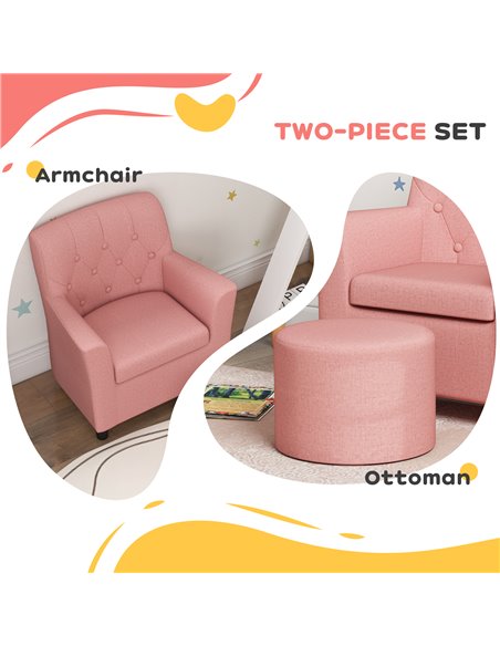 AIYAPLAY 2PCs Kids Sofa Set with Footrest, for Playroom, Bedroom, Pink 310-081V70PK - pic 87296 | FastDaddyshop