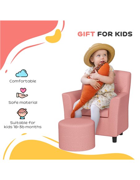 AIYAPLAY 2PCs Kids Sofa Set with Footrest, for Playroom, Bedroom, Pink 310-081V70PK - pic 87299 | FastDaddyshop