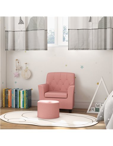 AIYAPLAY 2PCs Kids Sofa Set with Footrest, for Playroom, Bedroom, Pink 310-081V70PK