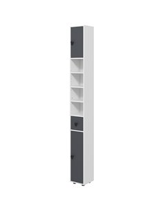 Kleankin 180cm Tall Slim Bathroom Cabinet, Narrow Toilet Roll Storage with Open Shelves, 2 Door Cabinets, Adjustable Shelves, fo