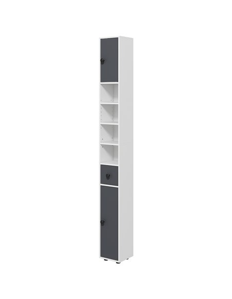 Kleankin 180cm Tall Slim Bathroom Cabinet, Narrow Toilet Roll Storage with Open Shelves, 2 Door Cabinets, Adjustable Shelves, fo - pic 87311 | FastDaddyshop