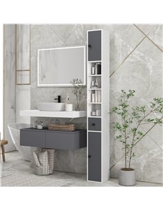 Kleankin 180cm Tall Slim Bathroom Cabinet, Narrow Toilet Roll Storage with Open Shelves, 2 Door Cabinets, Adjustable Shelves, fo 2