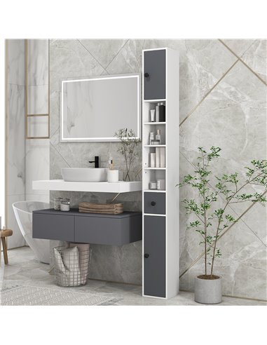 Kleankin 180cm Tall Slim Bathroom Cabinet, Narrow Toilet Roll Storage with Open Shelves, 2 Door Cabinets, Adjustable Shelves, fo