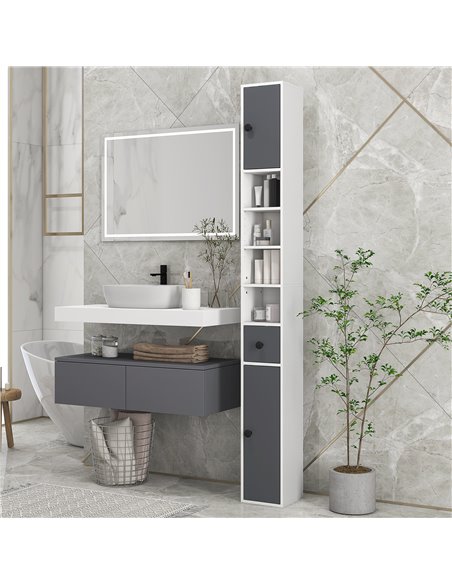 Kleankin 180cm Tall Slim Bathroom Cabinet, Narrow Toilet Roll Storage with Open Shelves, 2 Door Cabinets, Adjustable Shelves, fo - pic 87312 | FastDaddyshop