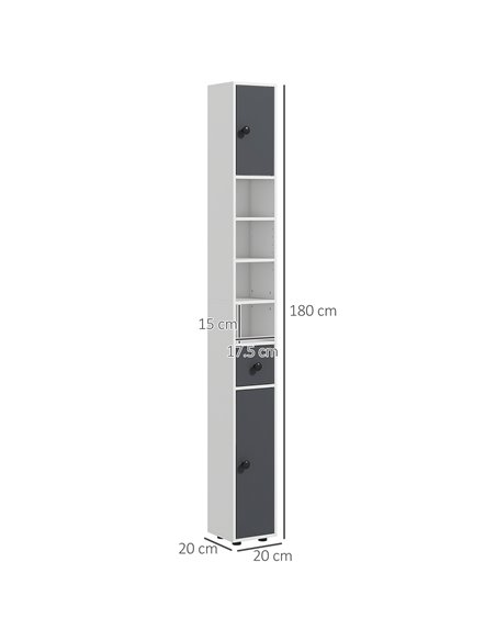 Kleankin 180cm Tall Slim Bathroom Cabinet, Narrow Toilet Roll Storage with Open Shelves, 2 Door Cabinets, Adjustable Shelves, fo - pic 87313 | FastDaddyshop