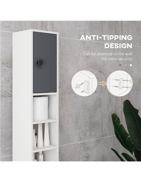 Kleankin 180cm Tall Slim Bathroom Cabinet, Narrow Toilet Roll Storage with Open Shelves, 2 Door Cabinets, Adjustable Shelves, fo - pic 87315 | FastDaddyshop