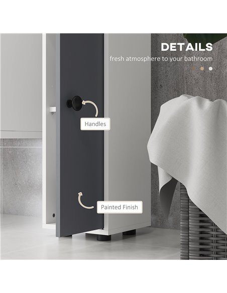 Kleankin 180cm Tall Slim Bathroom Cabinet, Narrow Toilet Roll Storage with Open Shelves, 2 Door Cabinets, Adjustable Shelves, fo - pic 87316 | FastDaddyshop