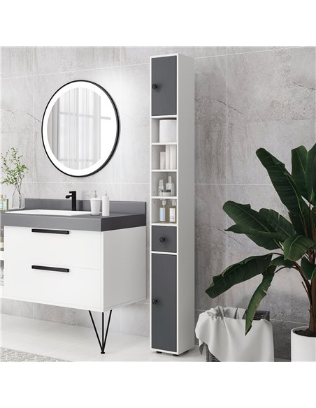 Kleankin 180cm Tall Slim Bathroom Cabinet, Narrow Toilet Roll Storage with Open Shelves, 2 Door Cabinets, Adjustable Shelves, fo - pic 87317 | FastDaddyshop
