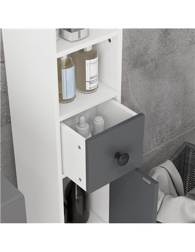 Kleankin 180cm Tall Slim Bathroom Cabinet, Narrow Toilet Roll Storage with Open Shelves, 2 Door Cabinets, Adjustable Shelves, fo
