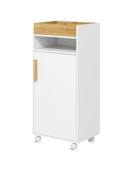 Kleankin Bathroom Cabinet with Wheels, Bathroom Storage Cabinet w/ Cushioned Door, Removable Tray, Open Compartment & Adjustable - pic 87320 | FastDaddyshop