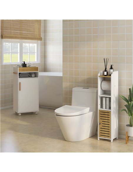 Kleankin Bathroom Cabinet with Wheels, Bathroom Storage Cabinet w/ Cushioned Door, Removable Tray, Open Compartment & Adjustable - pic 87321 | FastDaddyshop