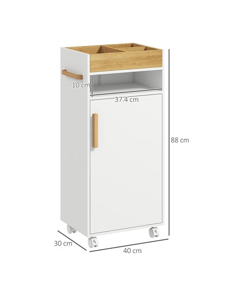 Kleankin Bathroom Cabinet with Wheels, Bathroom Storage Cabinet w/ Cushioned Door, Removable Tray, Open Compartment & Adjustable - pic 87322 | FastDaddyshop
