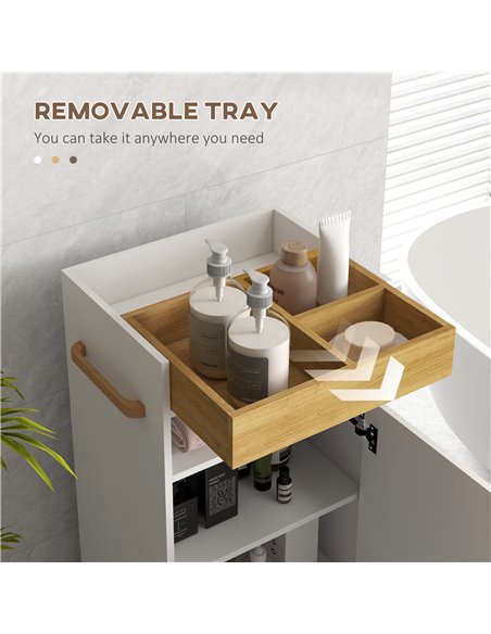 Kleankin Bathroom Cabinet with Wheels, Bathroom Storage Cabinet w/ Cushioned Door, Removable Tray, Open Compartment & Adjustable - pic 87323 | FastDaddyshop