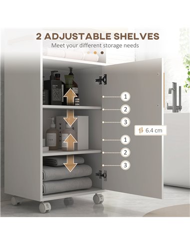 Kleankin Bathroom Cabinet with Wheels, Bathroom Storage Cabinet w/ Cushioned Door, Removable Tray, Open Compartment & Adjustable