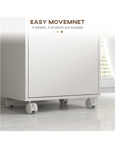 Kleankin Bathroom Cabinet with Wheels, Bathroom Storage Cabinet w/ Cushioned Door, Removable Tray, Open Compartment & Adjustable