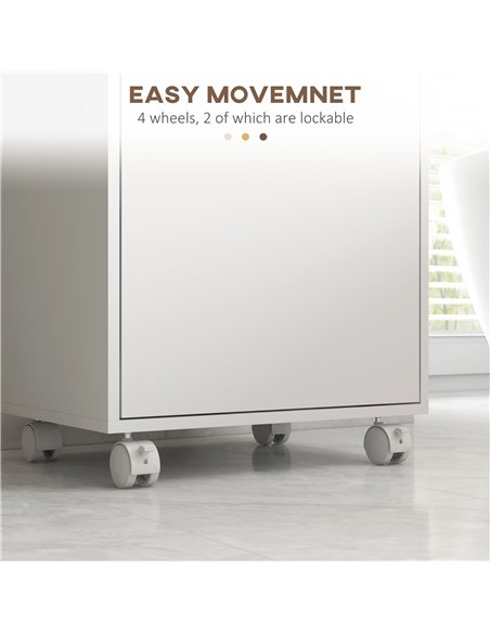 Kleankin Bathroom Cabinet with Wheels, Bathroom Storage Cabinet w/ Cushioned Door, Removable Tray, Open Compartment & Adjustable - pic 87325 | FastDaddyshop