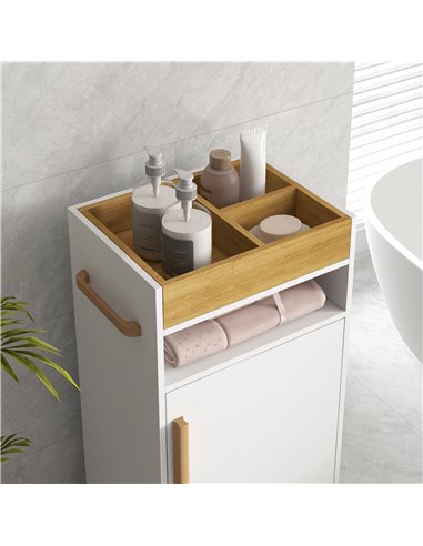 Kleankin Bathroom Cabinet with Wheels, Bathroom Storage Cabinet w/ Cushioned Door, Removable Tray, Open Compartment & Adjustable