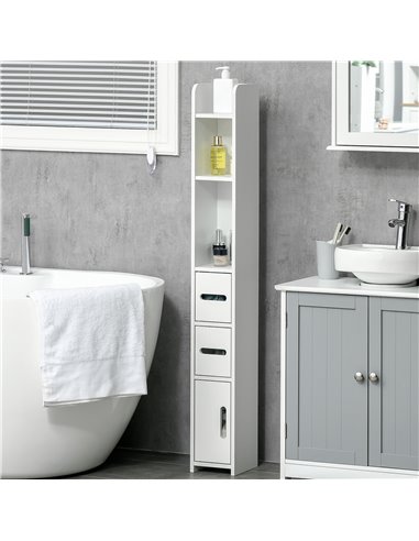 kleankin Modern Bathroom Storage Cabinet, Freestanding Tall Bathroom Cabinet with Open Shelves and 3 Cupboards with Door, for Be
