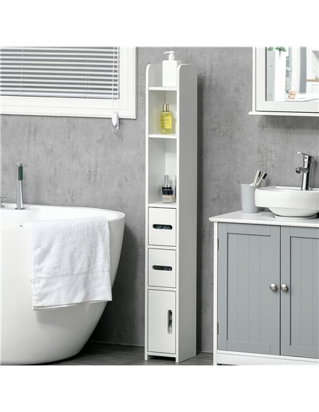 kleankin Modern Bathroom Storage Cabinet, Freestanding Tall Bathroom Cabinet with Open Shelves and 3 Cupboards with Door, for Be - pic 87330 | FastDaddyshop
