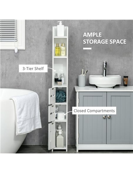kleankin Modern Bathroom Storage Cabinet, Freestanding Tall Bathroom Cabinet with Open Shelves and 3 Cupboards with Door, for Be - pic 87332 | FastDaddyshop