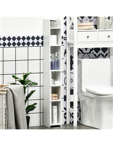 kleankin Modern Bathroom Storage Cabinet, Freestanding Tall Bathroom Cabinet with Open Shelves and 3 Cupboards with Door, for Be