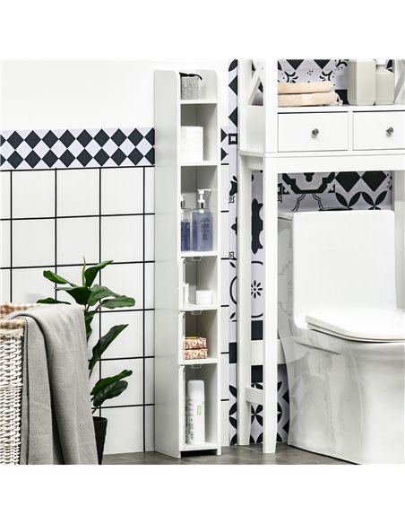 kleankin Modern Bathroom Storage Cabinet, Freestanding Tall Bathroom Cabinet with Open Shelves and 3 Cupboards with Door, for Be - pic 87335 | FastDaddyshop