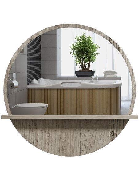 kleankin 45cm Round Home Mirror, with Shelf - Grey Wood-Effect 834-604V00GY - pic 87338 | FastDaddyshop