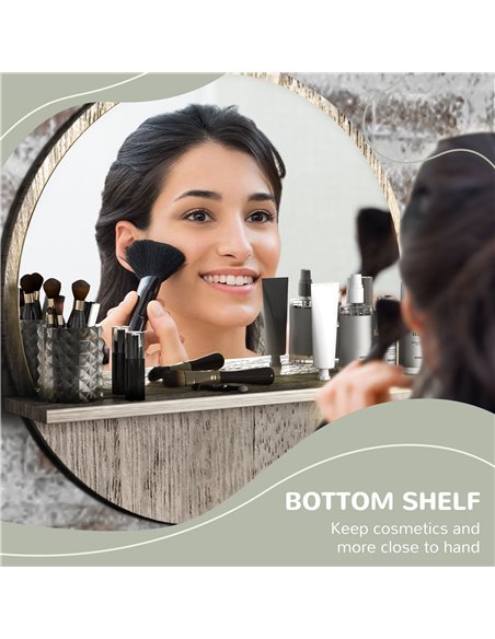 kleankin 45cm Round Home Mirror, with Shelf - Grey Wood-Effect 834-604V00GY - pic 87341 | FastDaddyshop