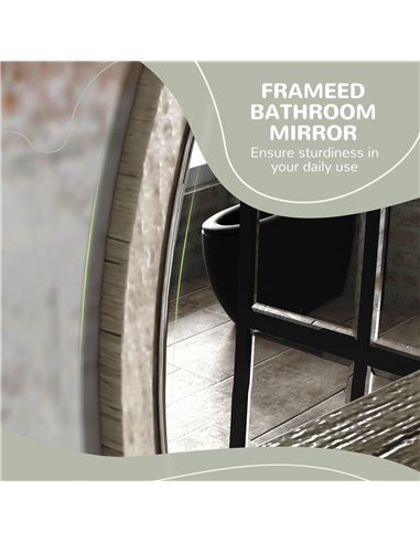kleankin 45cm Round Home Mirror, with Shelf - Grey Wood-Effect 834-604V00GY