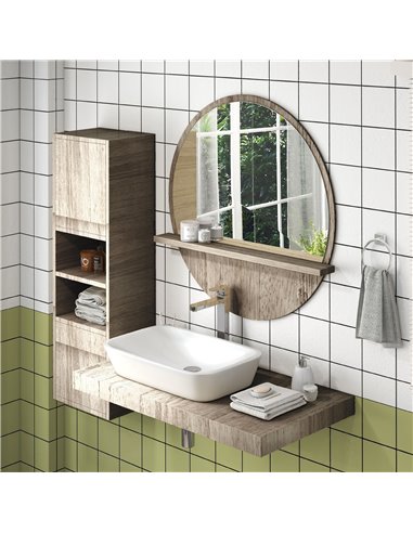 kleankin 45cm Round Home Mirror, with Shelf - Grey Wood-Effect 834-604V00GY