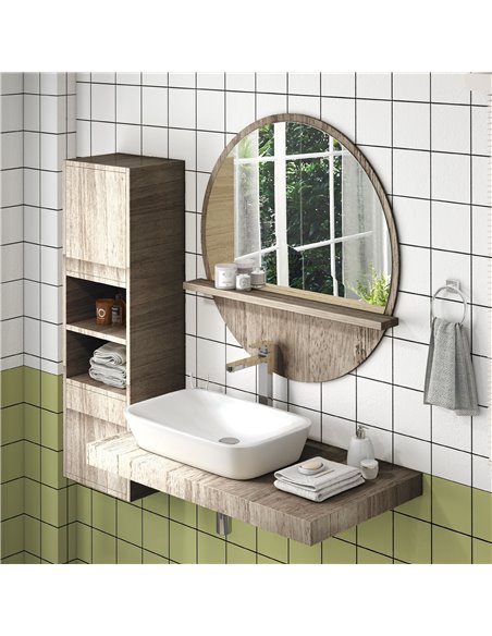 kleankin 45cm Round Home Mirror, with Shelf - Grey Wood-Effect 834-604V00GY - pic 87344 | FastDaddyshop