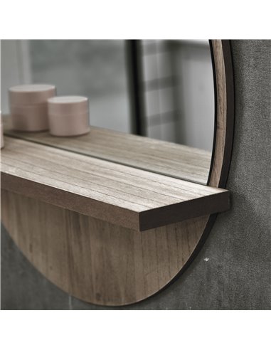 kleankin 45cm Round Home Mirror, with Shelf - Grey Wood-Effect 834-604V00GY