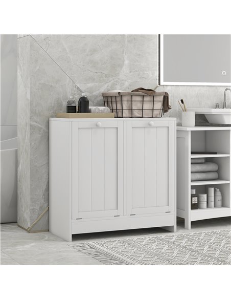 kleankin Tilt-Out Laundry Cabinet, Modern Bathroom Cabinet with 2 Compartments for Bathroom Washroom, White 834-609V80WT - pic 87348 | FastDaddyshop