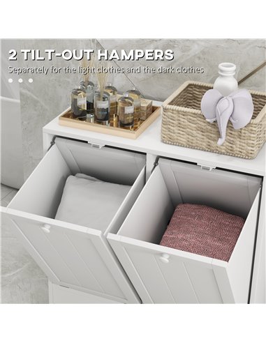 kleankin Tilt-Out Laundry Cabinet, Modern Bathroom Cabinet with 2 Compartments for Bathroom Washroom, White 834-609V80WT