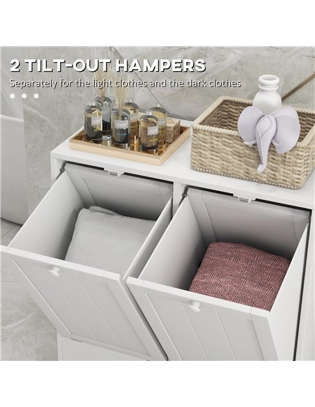 kleankin Tilt-Out Laundry Cabinet, Modern Bathroom Cabinet with 2 Compartments for Bathroom Washroom, White 834-609V80WT - pic 87350 | FastDaddyshop