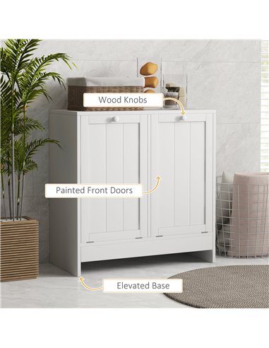 kleankin Tilt-Out Laundry Cabinet, Modern Bathroom Cabinet with 2 Compartments for Bathroom Washroom, White 834-609V80WT