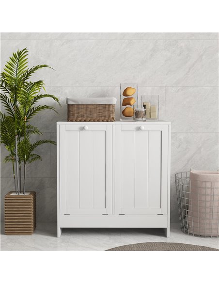 kleankin Tilt-Out Laundry Cabinet, Modern Bathroom Cabinet with 2 Compartments for Bathroom Washroom, White 834-609V80WT - pic 87353 | FastDaddyshop