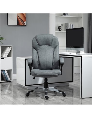 Vinsetto Linen Fabric Home Office Chair, Height Adjustable Computer Chair with Padded Armrests and Tilt Function, Grey
