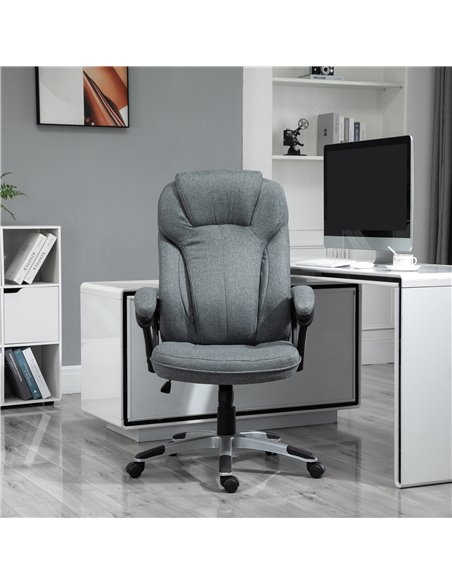 Vinsetto Linen Fabric Home Office Chair, Height Adjustable Computer Chair with Padded Armrests and Tilt Function, Grey - pic 8748 | FastDaddyshop