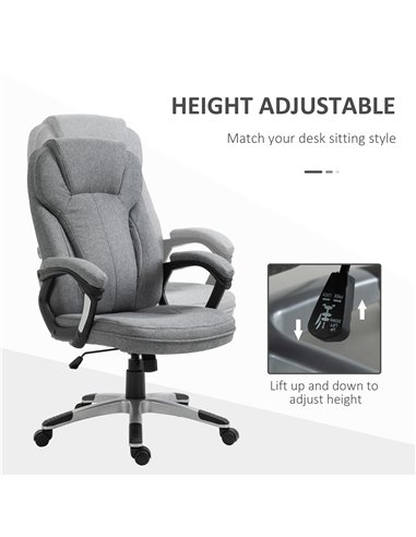 Vinsetto Linen Fabric Home Office Chair, Height Adjustable Computer Chair with Padded Armrests and Tilt Function, Grey