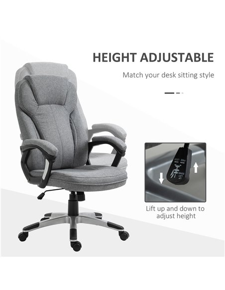 Vinsetto Linen Fabric Home Office Chair, Height Adjustable Computer Chair with Padded Armrests and Tilt Function, Grey - pic 8749 | FastDaddyshop