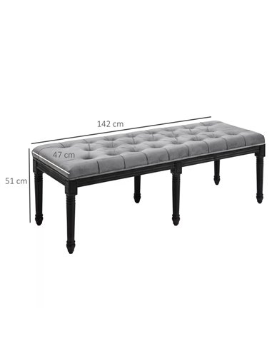 HOMCOM Fabric Bed End Bench Velvet Upholstered Tufted Accent Lounge Sofa Window Seat for Living Room, Bedroom, Hallway, Grey 838