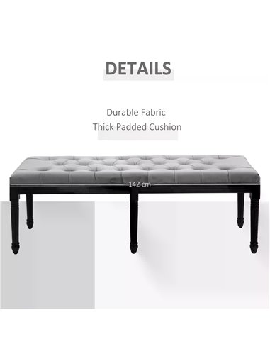 HOMCOM Fabric Bed End Bench Velvet Upholstered Tufted Accent Lounge Sofa Window Seat for Living Room, Bedroom, Hallway, Grey 838