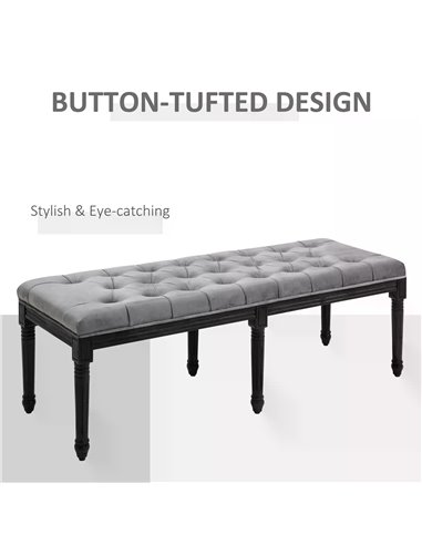HOMCOM Fabric Bed End Bench Velvet Upholstered Tufted Accent Lounge Sofa Window Seat for Living Room, Bedroom, Hallway, Grey 838