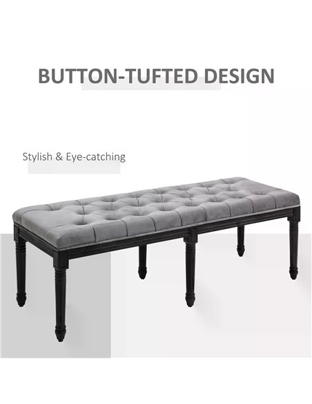 HOMCOM Fabric Bed End Bench Velvet Upholstered Tufted Accent Lounge Sofa Window Seat for Living Room, Bedroom, Hallway, Grey 838 - pic 87495 | FastDaddyshop